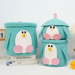 Cute Penguin Storage Baskets in Teal and Pink